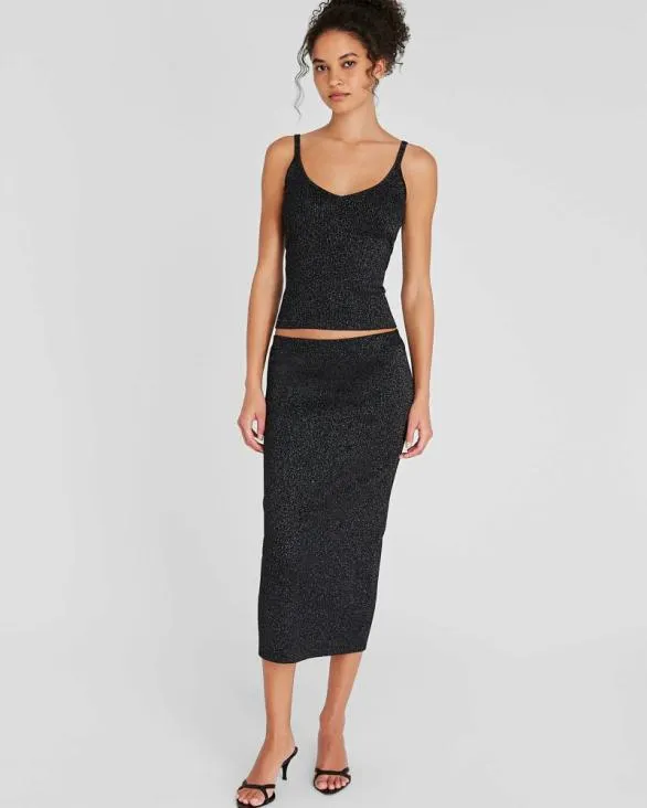 Club Monaco Skirts Metallic RibbedKnit Midi Skirt Black 8211 Women