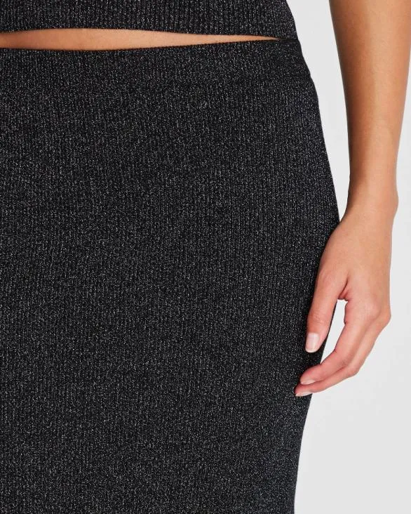 Club Monaco Skirts Metallic RibbedKnit Midi Skirt Black 8211 Women