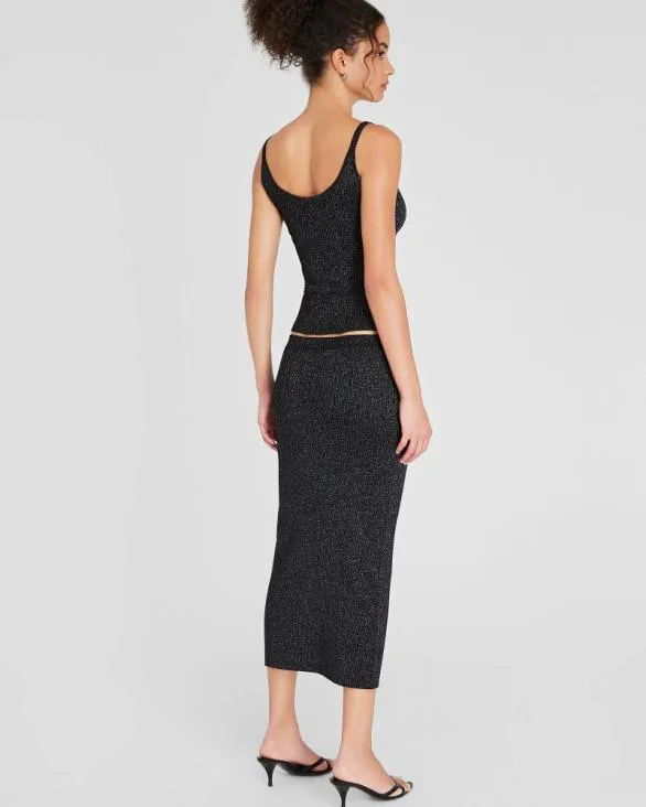 Club Monaco Skirts Metallic RibbedKnit Midi Skirt Black 8211 Women