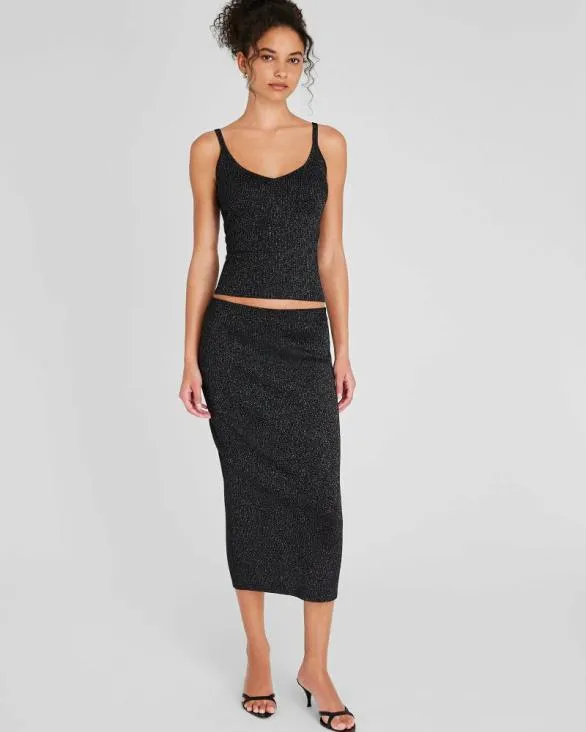 Club Monaco Skirts Metallic RibbedKnit Midi Skirt Black 8211 Women