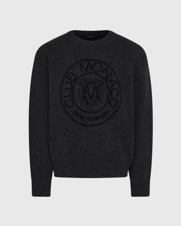 Club Monaco Sweaters Jacquard Crest Sweater Charcoal Base 8211 Men