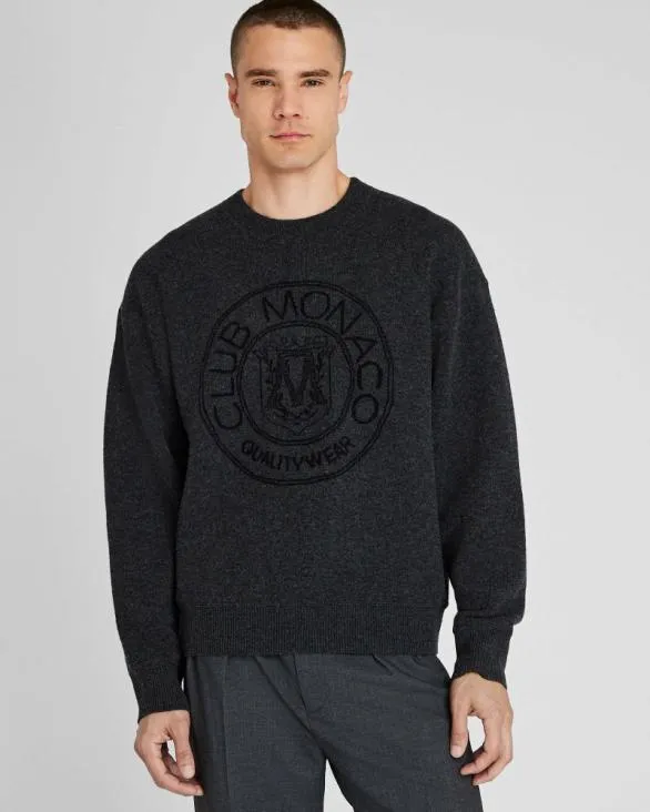 Club Monaco Sweaters Jacquard Crest Sweater Charcoal Base 8211 Men