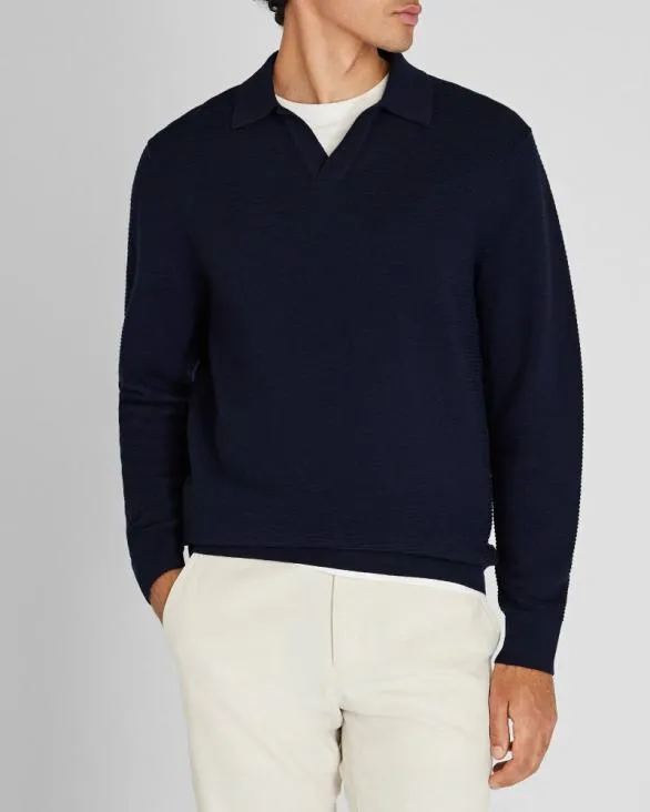 Club Monaco Sweaters LongSleeve Refined Textured Polo Navy 8211 Men