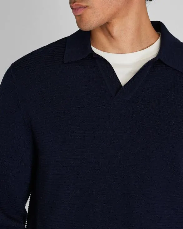 Club Monaco Sweaters LongSleeve Refined Textured Polo Navy 8211 Men