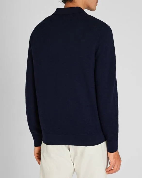 Club Monaco Sweaters LongSleeve Refined Textured Polo Navy 8211 Men