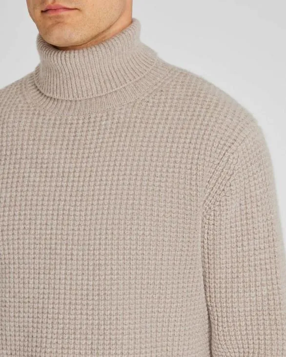 Club Monaco Sweaters WaffleKnit Cashmere Turtleneck Oatmeal Heather 8211 Men