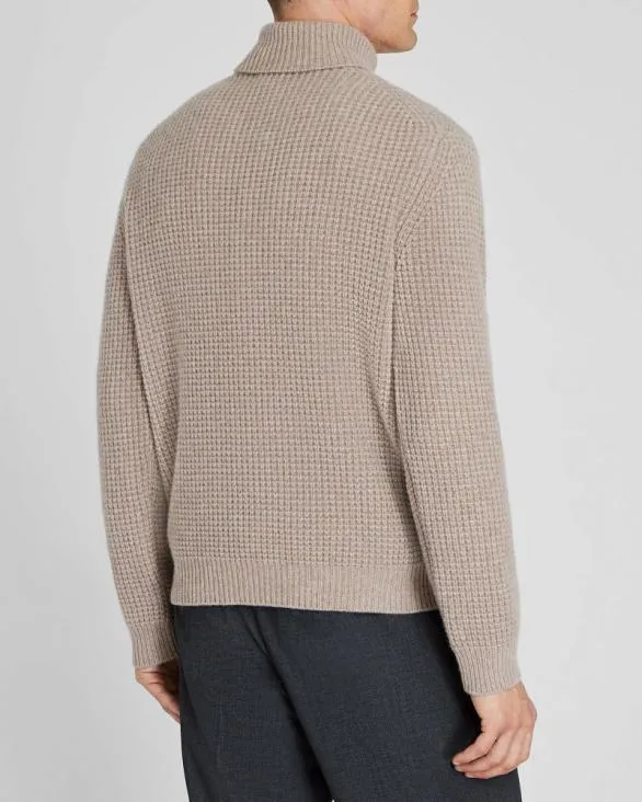 Club Monaco Sweaters WaffleKnit Cashmere Turtleneck Oatmeal Heather 8211 Men