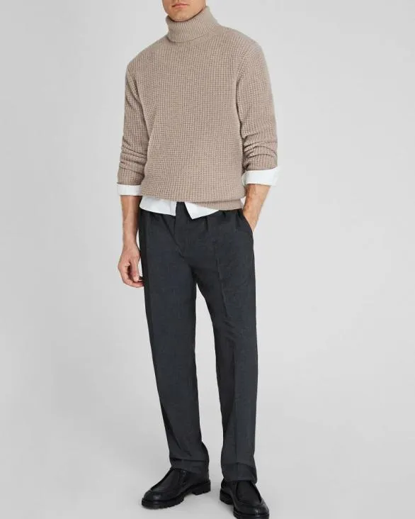 Club Monaco Sweaters WaffleKnit Cashmere Turtleneck Oatmeal Heather 8211 Men