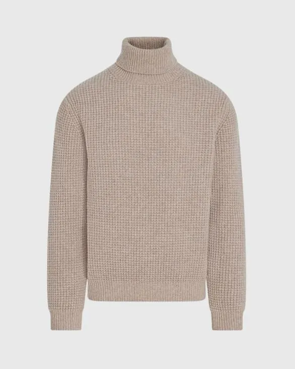 Club Monaco Sweaters WaffleKnit Cashmere Turtleneck Oatmeal Heather 8211 Men
