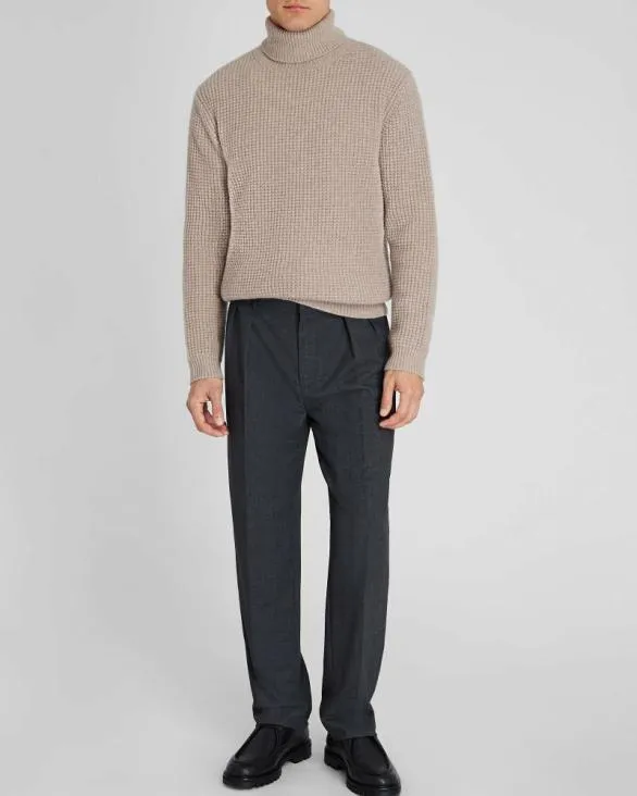 Club Monaco Sweaters WaffleKnit Cashmere Turtleneck Oatmeal Heather 8211 Men