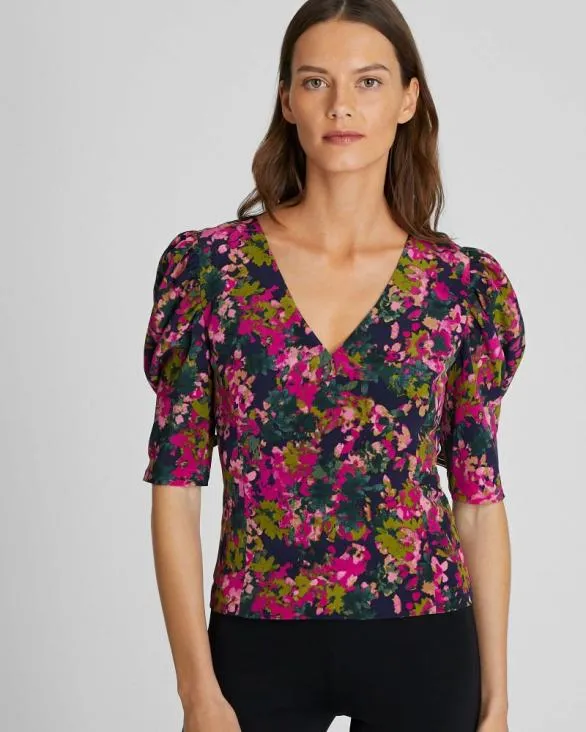 Club Monaco Tops Silk Ruched Sleeve Top Pink Mix 8211 Women