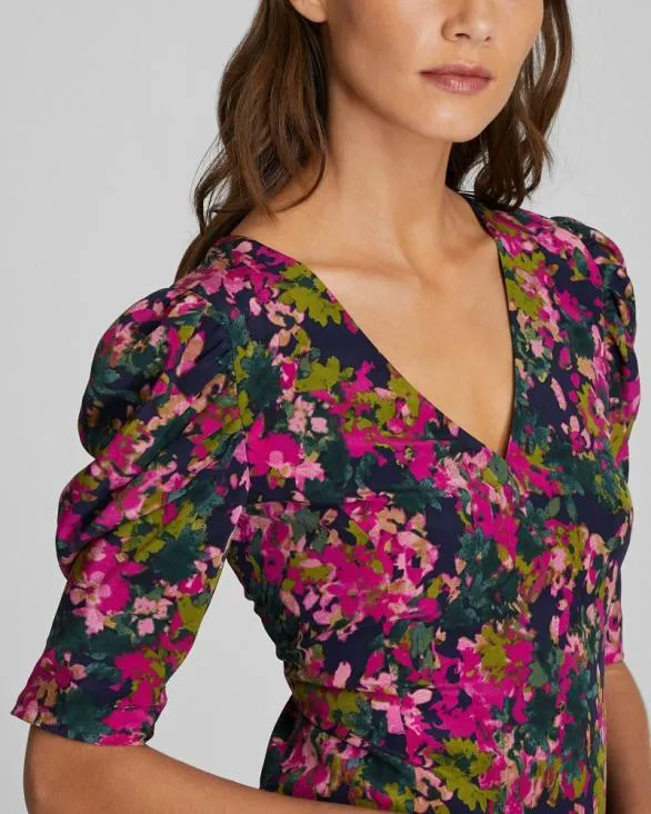 Club Monaco Tops Silk Ruched Sleeve Top Pink Mix 8211 Women