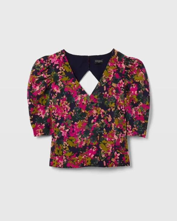 Club Monaco Tops Silk Ruched Sleeve Top Pink Mix 8211 Women
