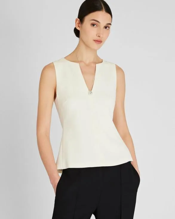 Club Monaco Tops Split Crewneck Crepe Top Ecru 8211 Women