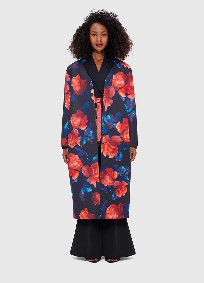 Coats and Jackets Women Zina Cocoon Coat 8211 Rose Print LEO LIN