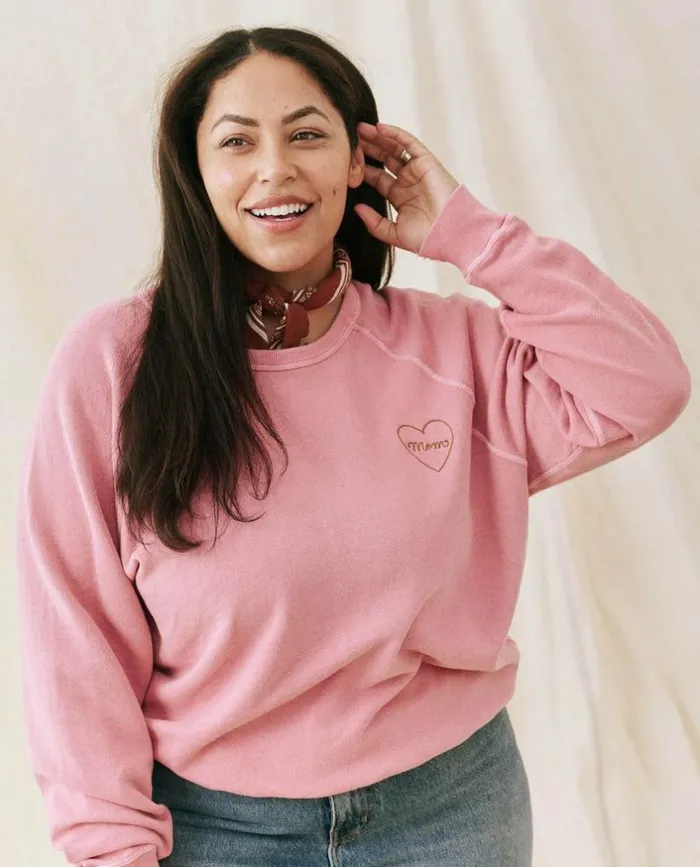 CollectionTees and Sweats The Great The Mom Embroidered College Sweatshirt Sugared Berry With Spice