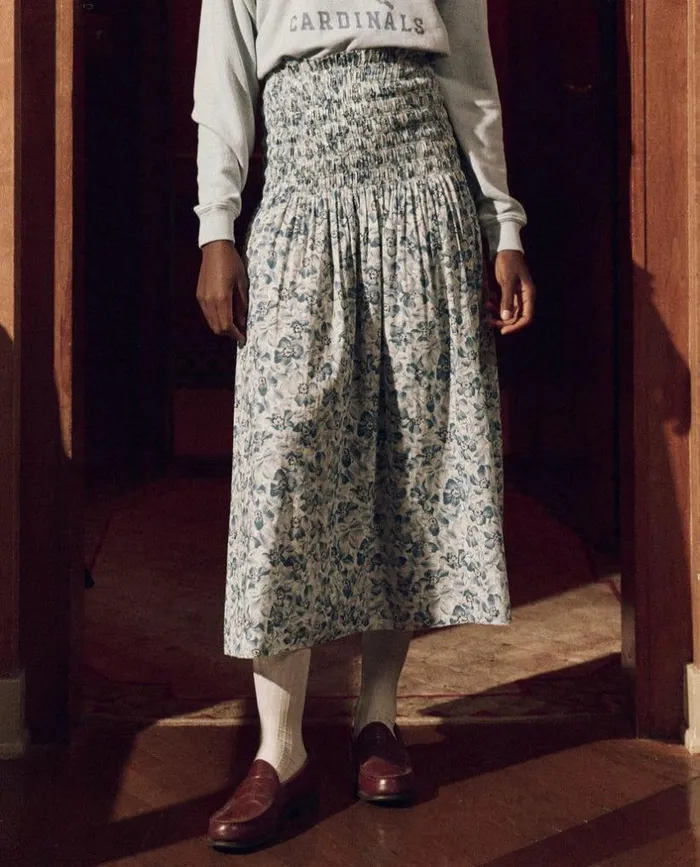 Collection The Great The Knoll Skirt Light Sky Pressed Floral Print