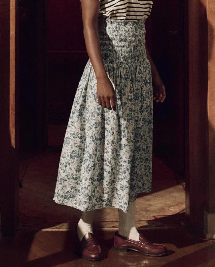 Collection The Great The Knoll Skirt Light Sky Pressed Floral Print