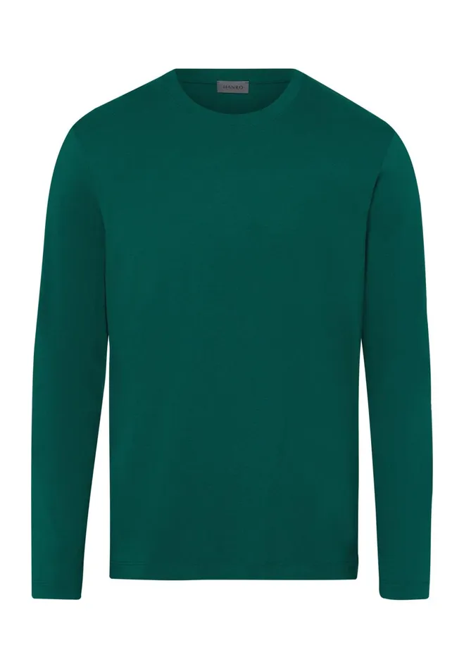 Cotton Crew Neck Top Pine Green Men HANRO Pajama Tops