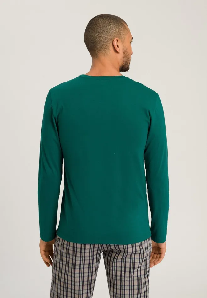 Cotton Crew Neck Top Pine Green Men HANRO Pajama Tops