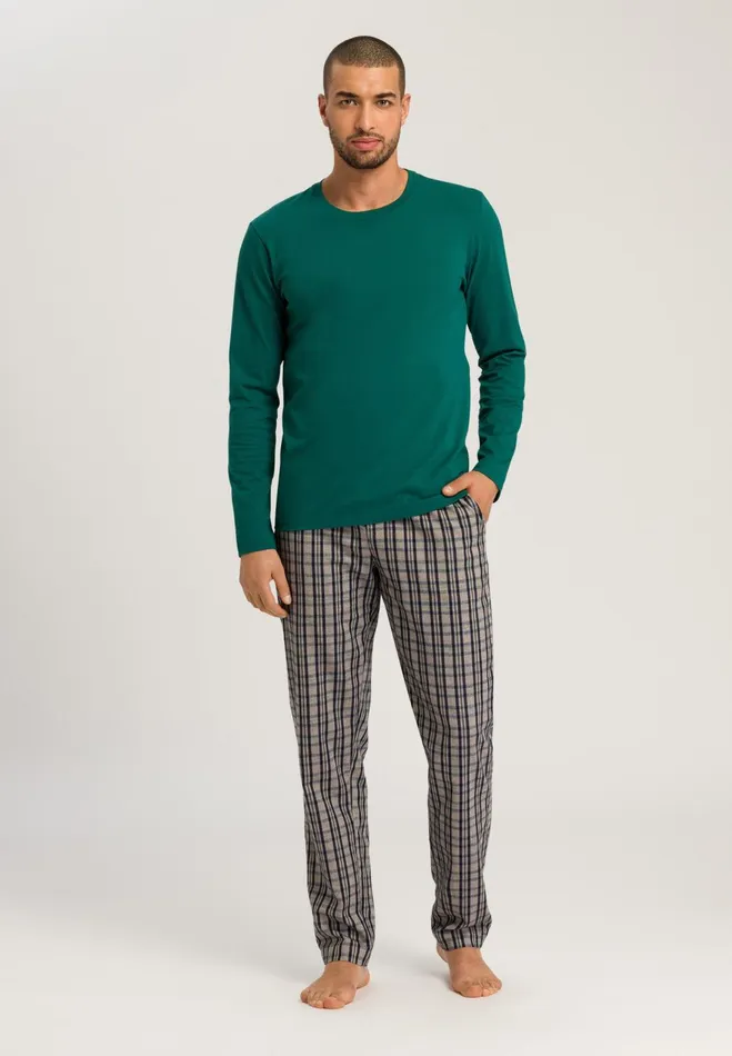 Cotton Crew Neck Top Pine Green Men HANRO Pajama Tops