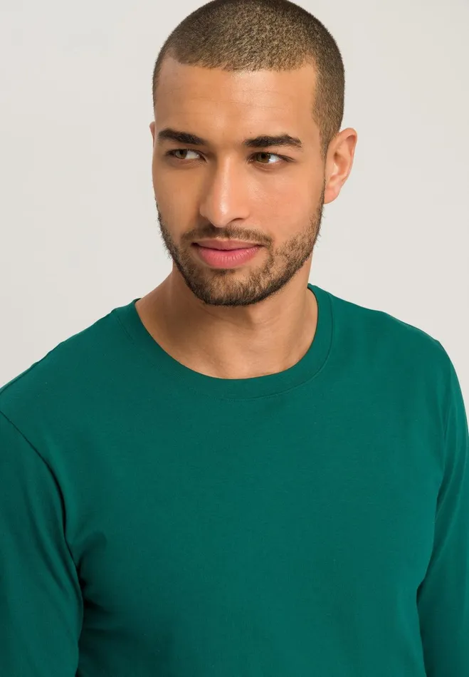 Cotton Crew Neck Top Pine Green Men HANRO Pajama Tops