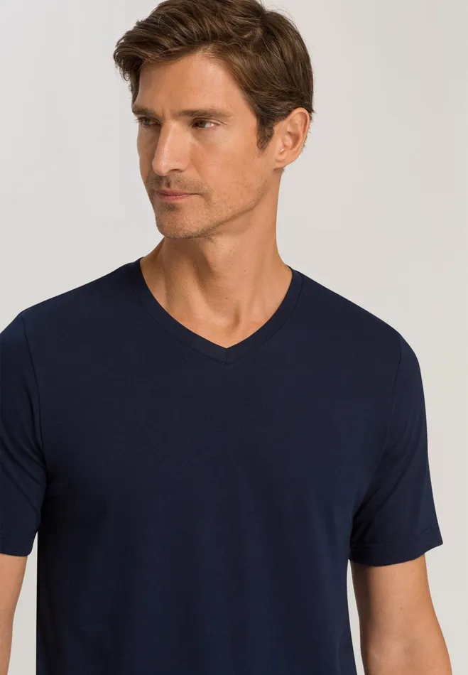 Cotton VNeck TShirt Deep Navy Men HANRO Pajama Tops