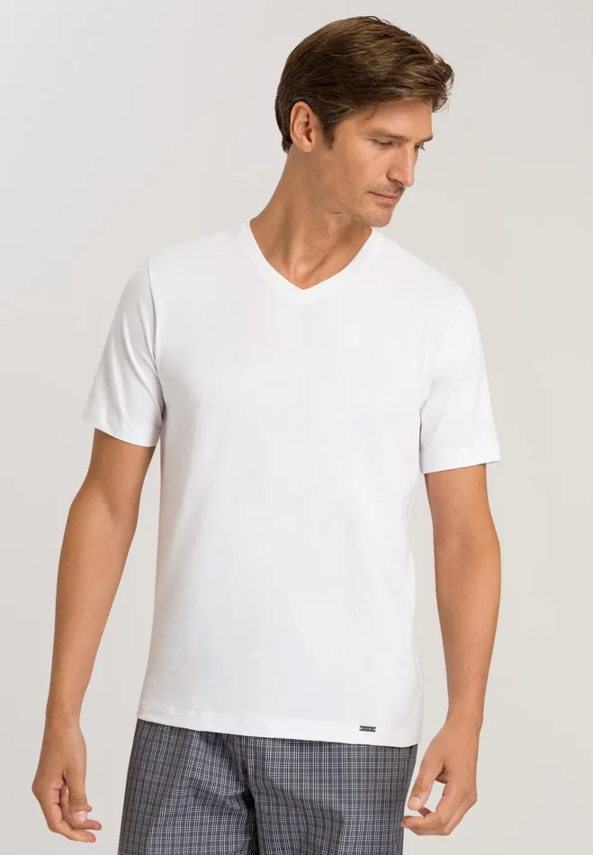 Cotton VNeck TShirt White Men HANRO Pajama Tops