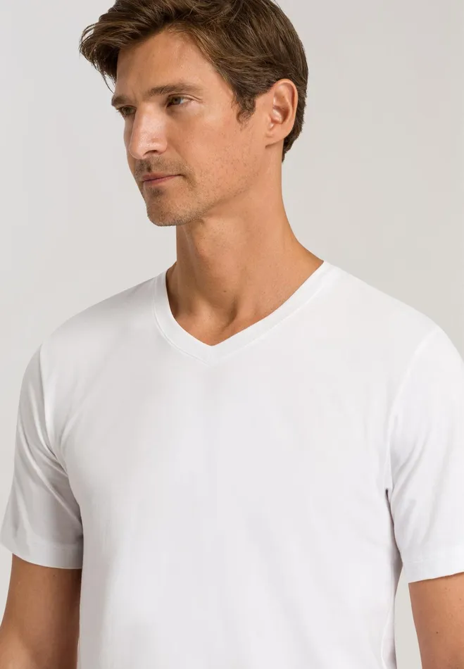 Cotton VNeck TShirt White Men HANRO Pajama Tops