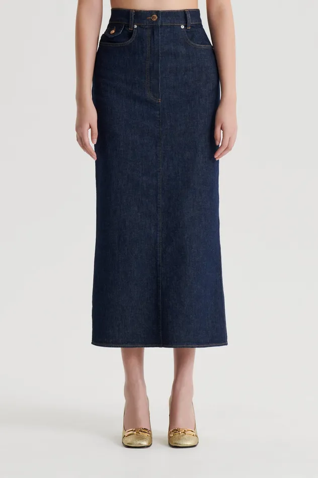 DENIM FIVE POCKET PENCIL SKIRT INDIGOB Skirts Scanlan Theodore Women