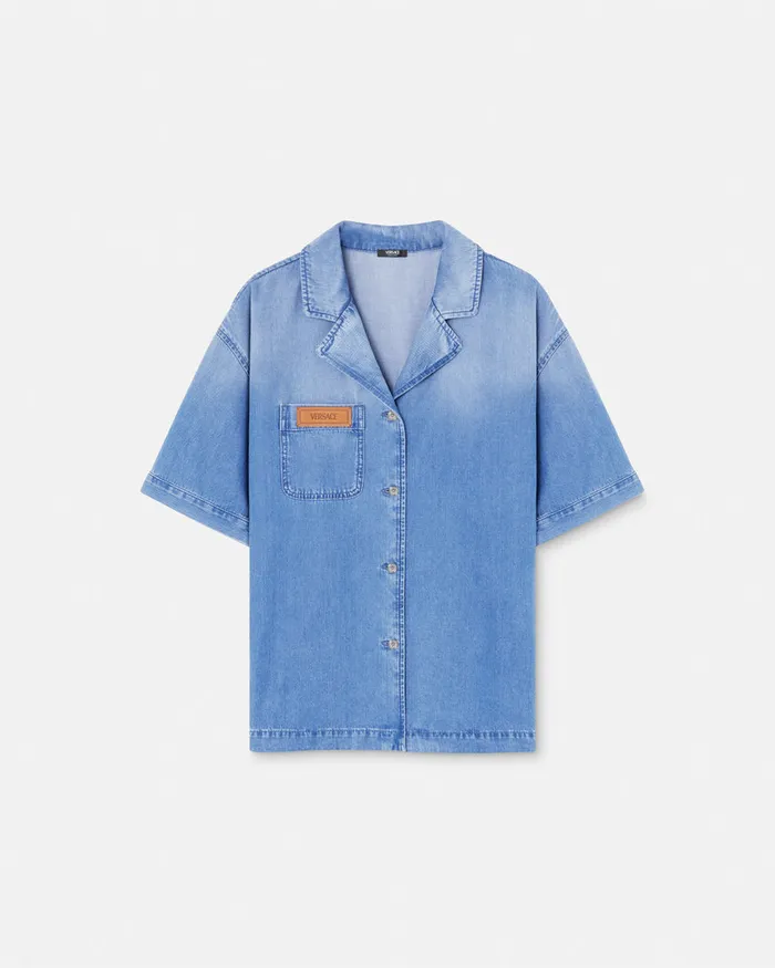 Denim Women Versace Denim Boxy Shirt Blue