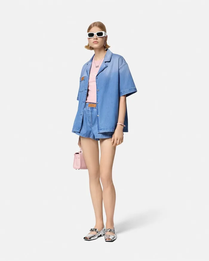 Denim Women Versace Denim Boxy Shirt Blue