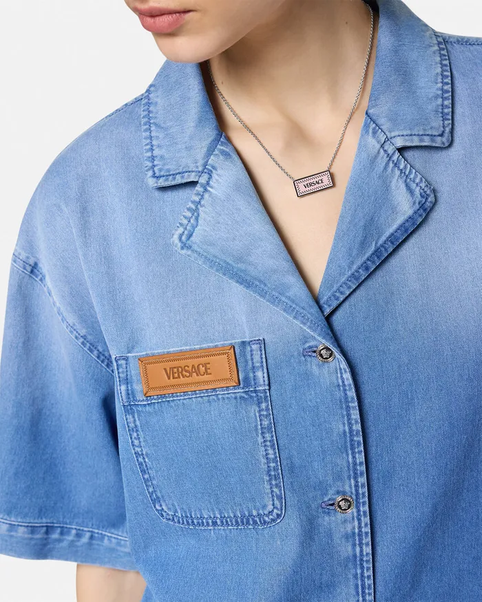 Denim Women Versace Denim Boxy Shirt Blue