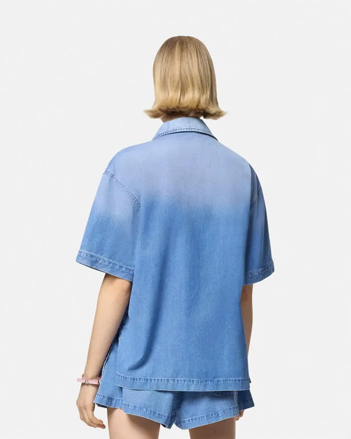 Denim Women Versace Denim Boxy Shirt Blue