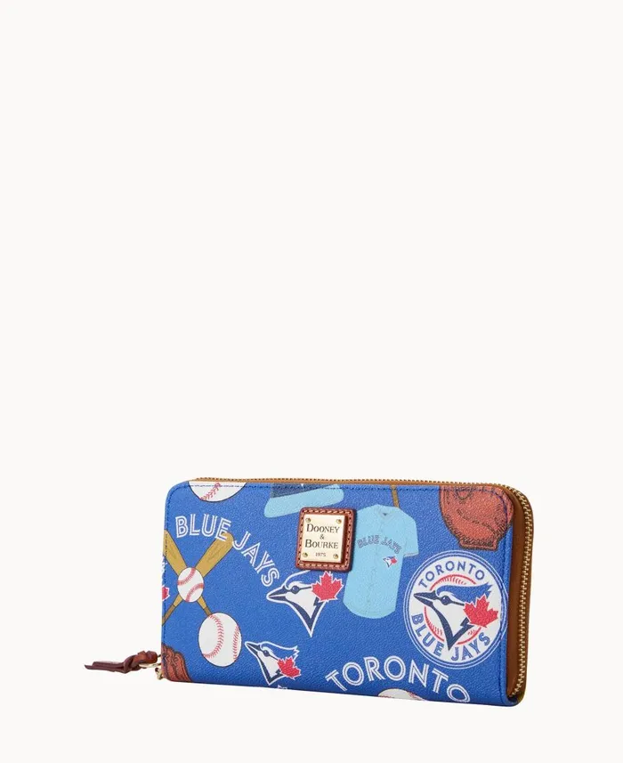 Dooney and Bourke Wallets MLB Blue Jays Large Zip Around Wristlet Blue Jays 8211 WomenMen