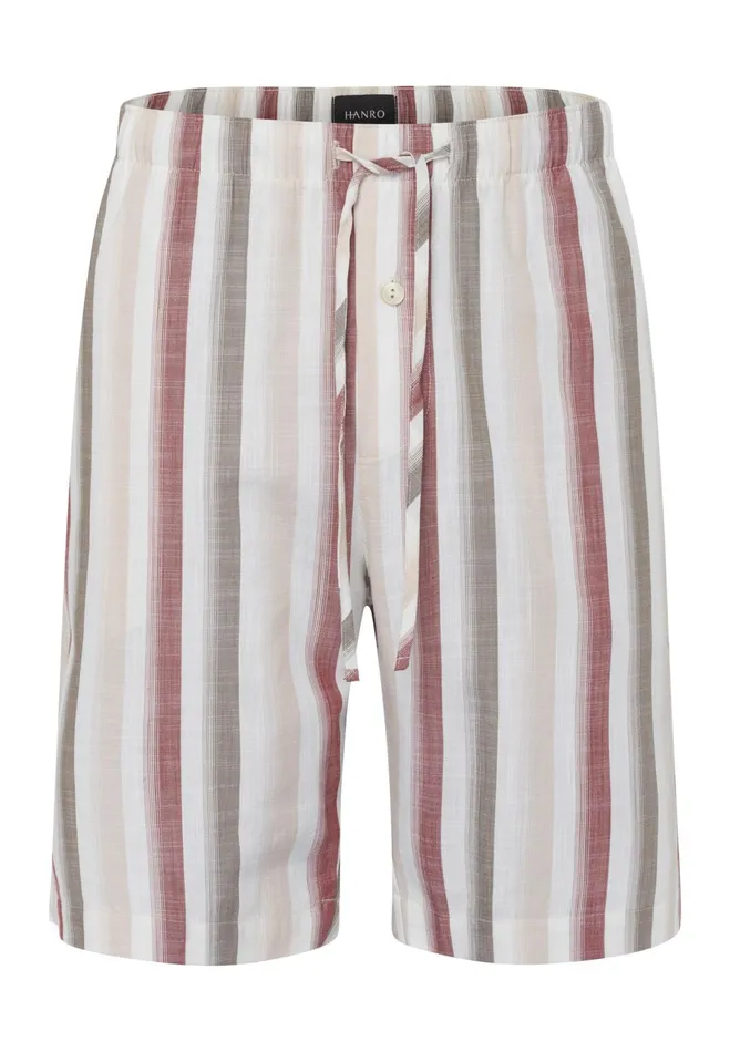 Drawstring Cotton And Linen Shorts Russet Beige Stripe Men HANRO Pajama Bottoms Drawstring Cotton And Linen Shorts Russet Beige Stripe Men HANRO Pajama Bottoms