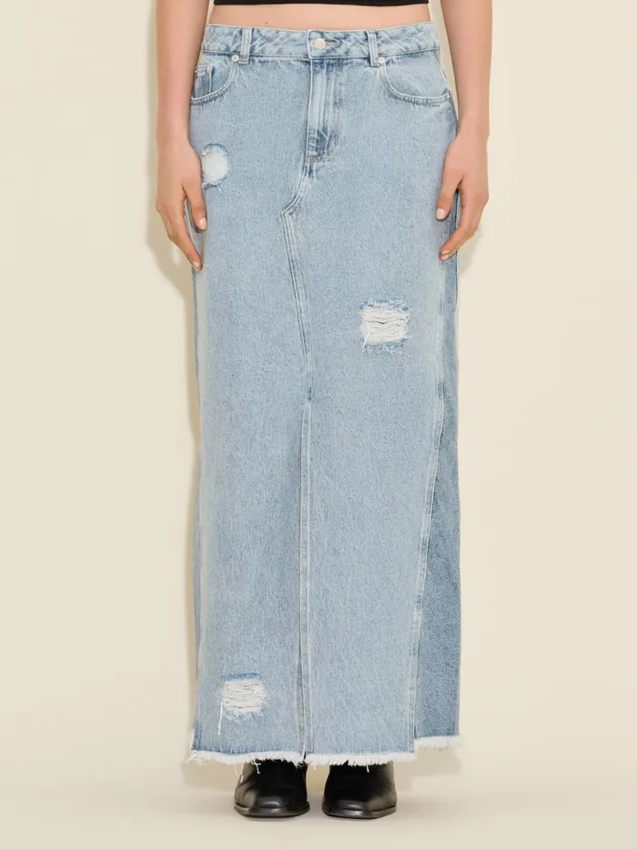 Dresses and Skirts Women Holzweiler Louisa Long Denim Skirt Lt Blue Mix