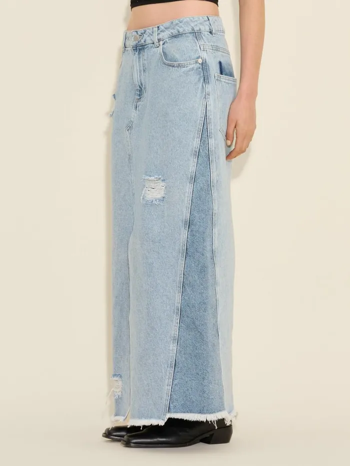 Dresses and Skirts Women Holzweiler Louisa Long Denim Skirt Lt Blue Mix