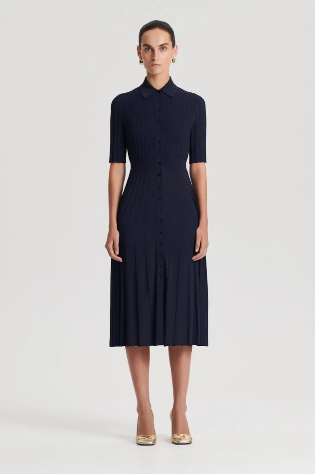 Dresses Scanlan Theodore Women PLEATED RIB SHIRT DRESS NAVY