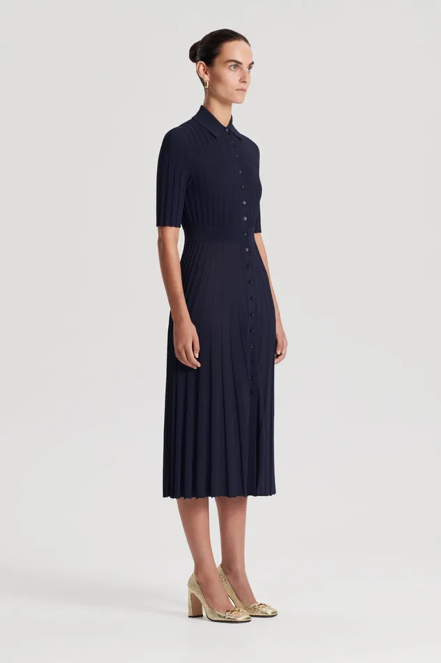 Dresses Scanlan Theodore Women PLEATED RIB SHIRT DRESS NAVY