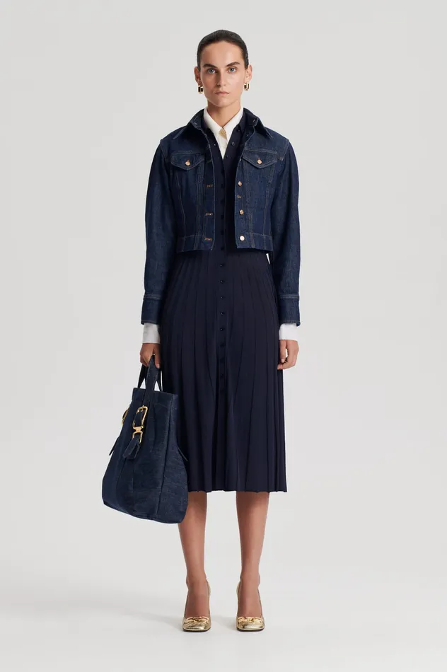 Dresses Scanlan Theodore Women PLEATED RIB SHIRT DRESS NAVY