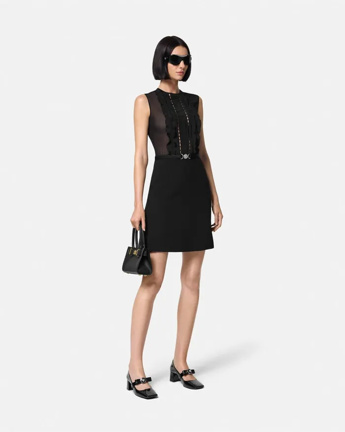 Dresses Women Versace ALine Silk Georgette Mini Dress Black