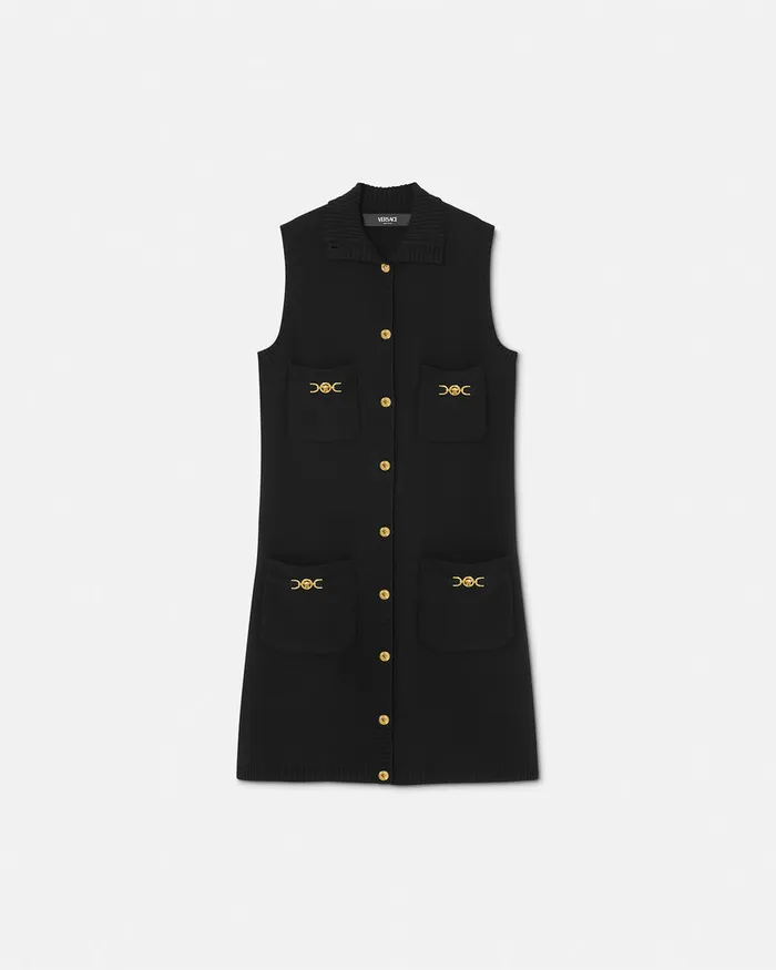 Dresses Women Versace CashmereBlend Shift Knit Mini Dress Black