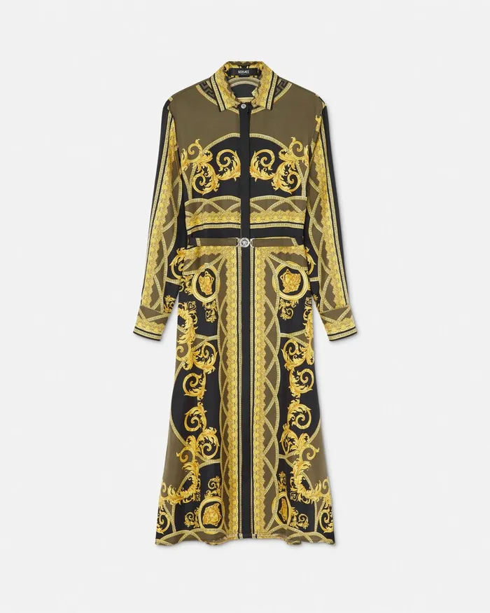 Dresses Women Versace La Coupe Des Dieux Silk Midi Shirt Dress Black