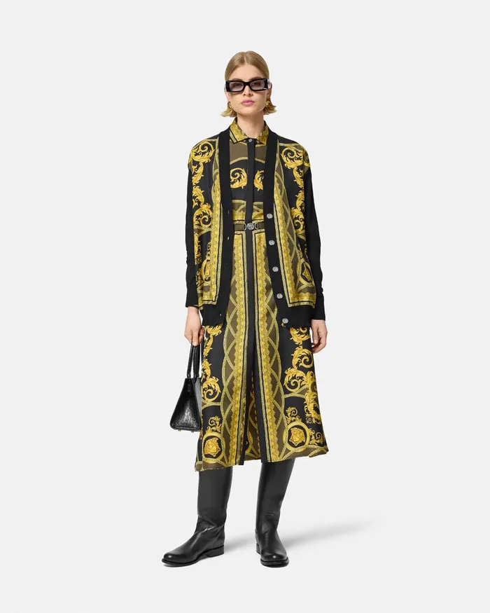 Dresses Women Versace La Coupe Des Dieux Silk Midi Shirt Dress Black