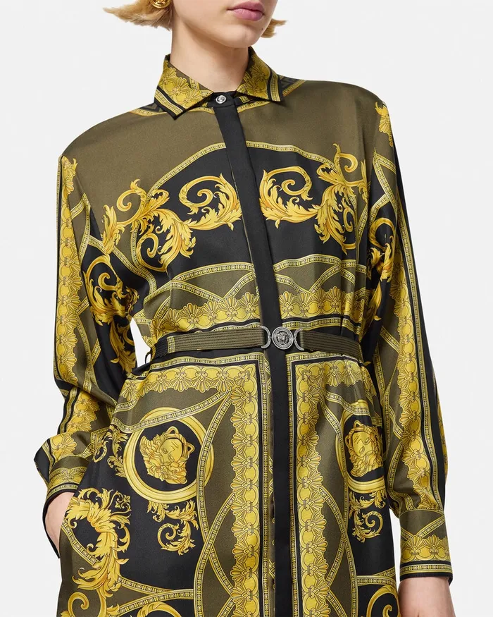 Dresses Women Versace La Coupe Des Dieux Silk Midi Shirt Dress Black
