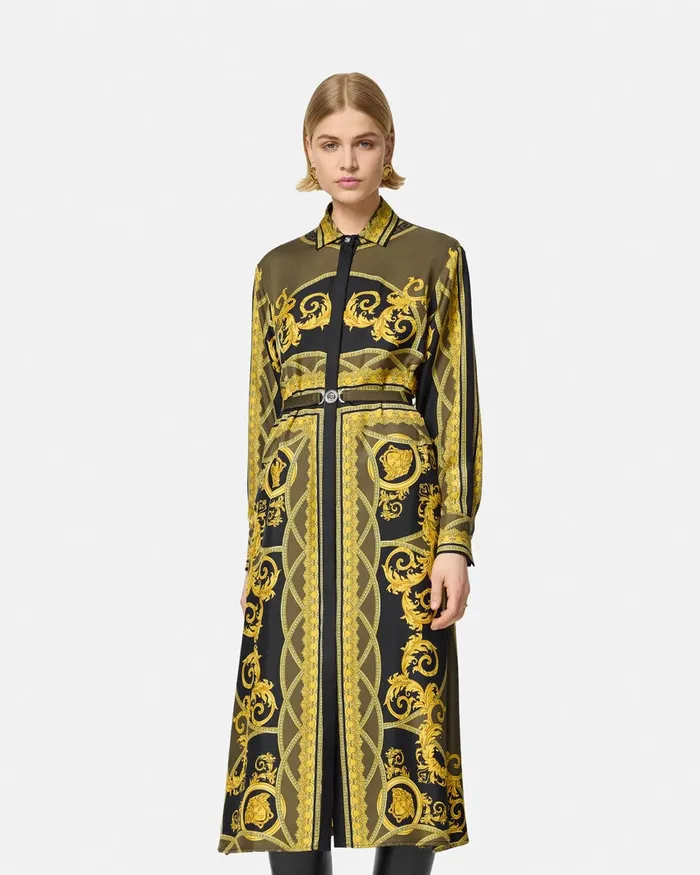 Dresses Women Versace La Coupe Des Dieux Silk Midi Shirt Dress Black