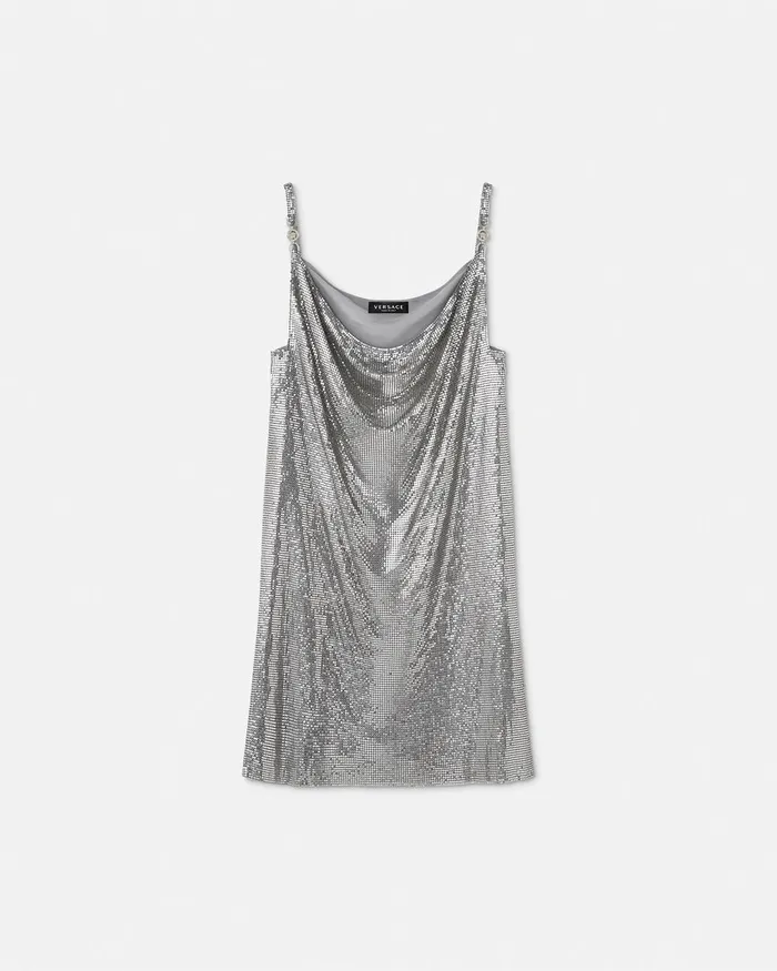 Dresses Women Versace Metal Mesh Slip Mini Dress Silver