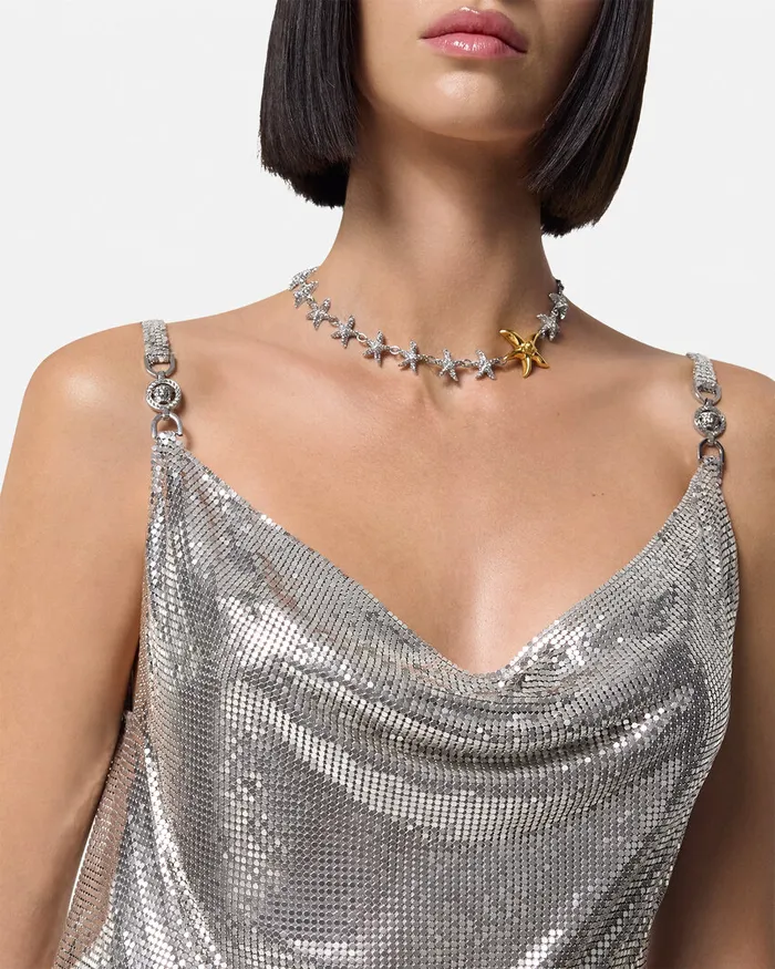 Dresses Women Versace Metal Mesh Slip Mini Dress Silver