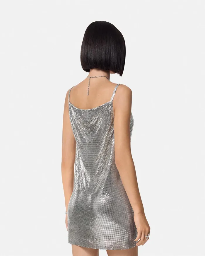 Dresses Women Versace Metal Mesh Slip Mini Dress Silver
